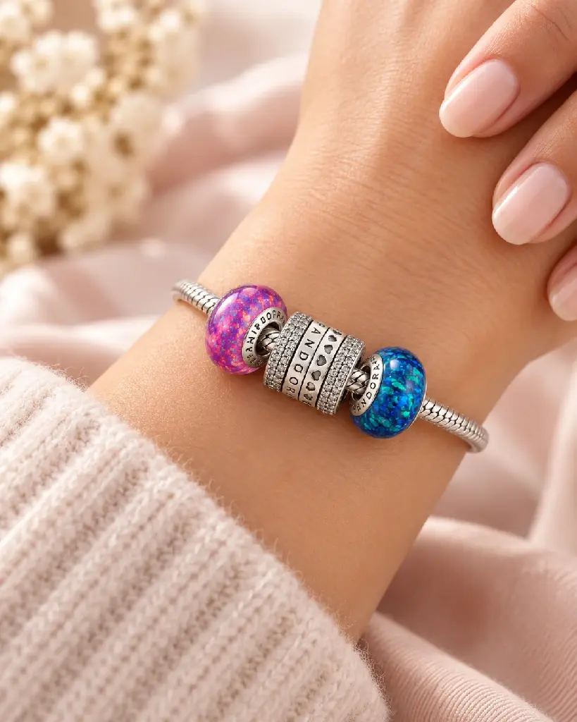 Pulsera Pandora de encanto iridiscente.webp